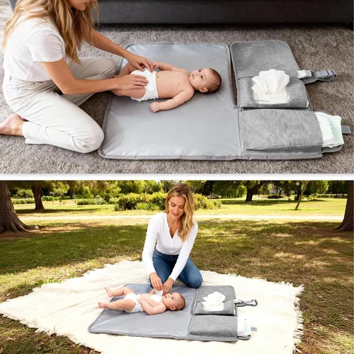 Miniatura 9 de Cambiador de pañales portátil, almohadillas de cambio de pañales de viaje lavables y plegables, tapete cambiador de bebé grande con bolsillo