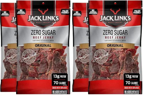 Miniatura 9 de Jack Link's Carne de res, sin azúcar, aperitivo apto para paleo, sin edulcorantes artificiales, 0.46 oz de proteína y 70 calorías por porción, sin