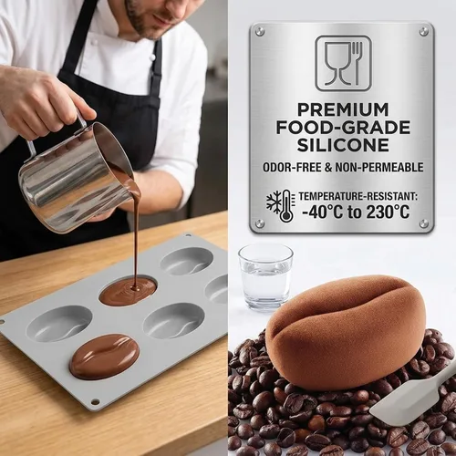 Miniatura 4 de Coffee Bean Mold 6-Cavity Silicone Baking Mold with Lip Design for Chocolate, Gummy Candy, Ice Cubes, Creative Kitchen Tool..