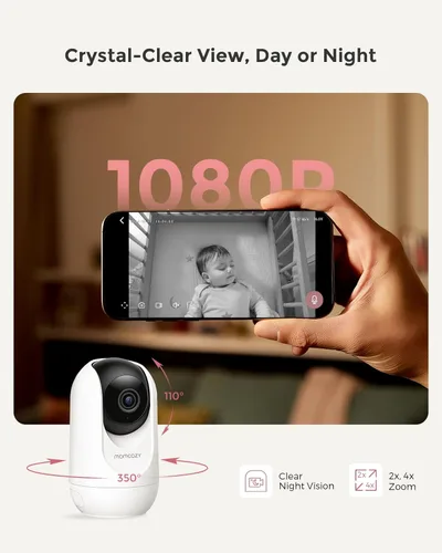 Miniatura 6 de Momcozy Monitor de bebé inteligente WiFi con cámara y audio, pantalla 1080P de 5 pulgadas con montaje en pared, detección de movimiento y llanto