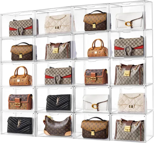 Miniatura 13 de HBlife Paquete de 3 organizadores de almacenamiento de bolsos para armario, caja de exhibición mediana transparente apilable con puerta magnética