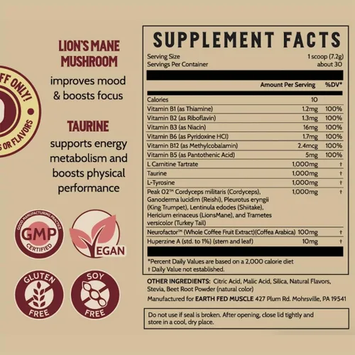 Miniatura 6 de Earth Fed Muscle Stampede sin estimulantes antes del entrenamiento, cereza agria, estimulante y sin cafeína, aumenta la energía, la resistencia