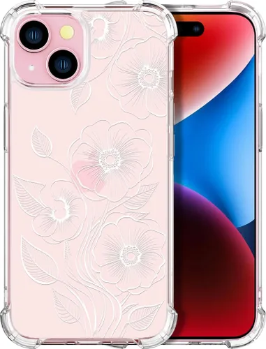 Miniatura 41 de Compatible con iPhone 14, funda transparente y bonita para mujeres y niñas, diseño floral, diseño floral femenino, funda para teléfono 14