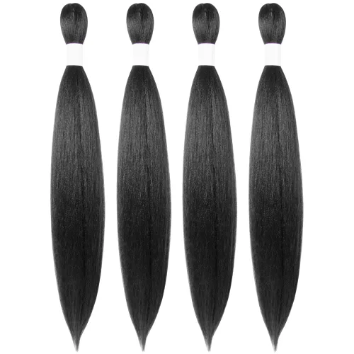 Miniatura 24 de Cabello trenzado preestirado de 10 pulgadas, 4 paquetes, extensiones de cabello corto para trenzas, cabello sintético preestirado #1 (negro azabache)