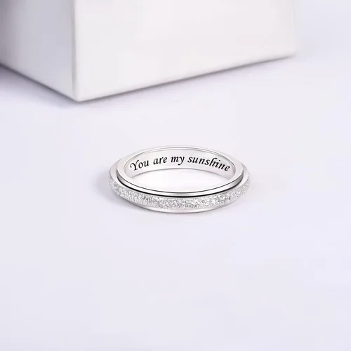 Miniatura 32 de Sterling Silver Spinner Fidget Ring Anti Anxiety Worry Relieving Boredom ADHD Autism Band Ring for Women Men