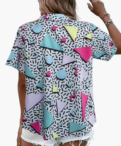 Miniatura 5 de Trajes de los años 80 y 90 para mujer, camisa de discoteca retro para fiesta temática de los años 80, camisa hawaiana de neón con botones y manga