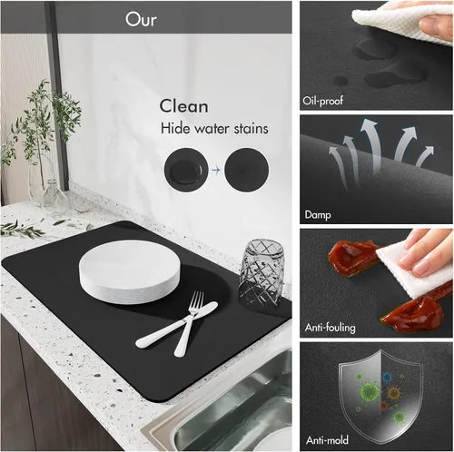 Miniatura 5 de Estera de secado para encimera de cocina, tapete de café con respaldo de goma absorbente que oculta manchas