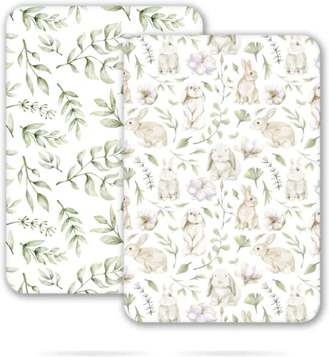 TCBunny Pack N Play - Juego de 2 sábanas para cuna de bebé de 38 x 26 pulgadas, ultra suaves, 100% algodón, elegante patrón de conejo y jardín,