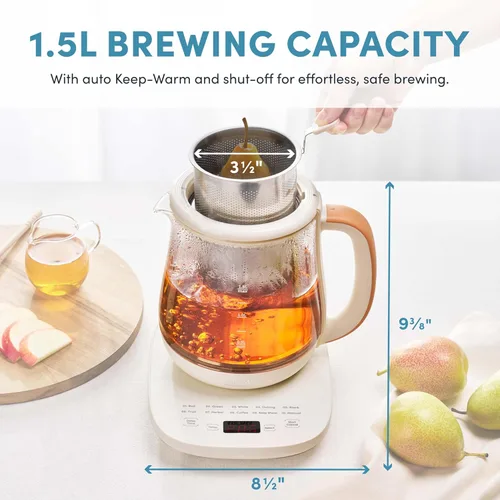Miniatura 3 de AROMA® Hervidor de té eléctrico de vidrio de infusión profesional con control de temperatura y 10 modos preestablecidos (6 tazas, 1.5 litros)