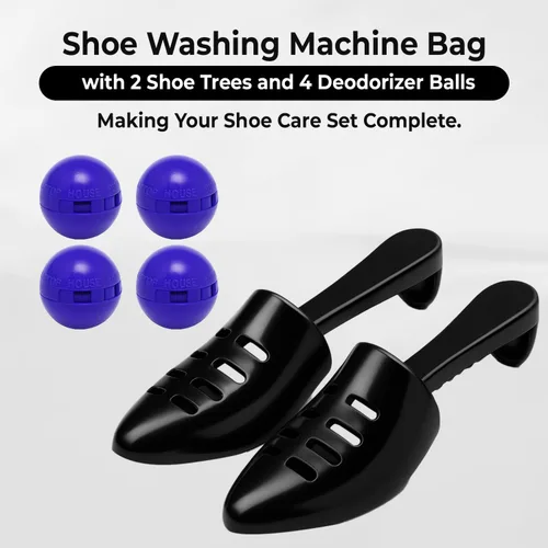 Miniatura 5 de 2 bolsas lavadoras de zapatos con par de hormas para zapatos y 4 bolas desodorizantes, bolsa reutilizable para lavar zapatos con cremallera duradera