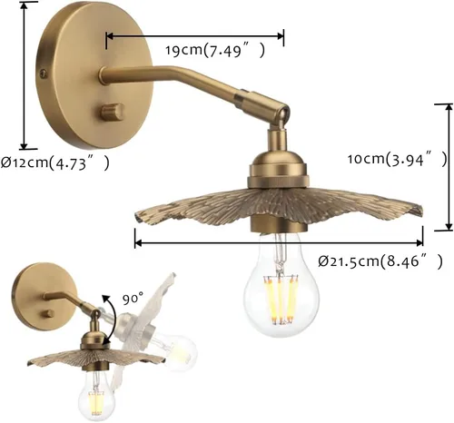 Miniatura 4 de Pathson Juego de 2 apliques de pared regulables con acabado de latón, cableado ajustable para baño, luz de tocador de pared para sala de estar, sala