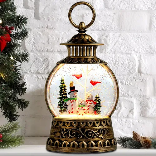 Miniatura 14 de Globo de nieve de muñeco de nieve de Navidad, linterna musical de muñeco de nieve con temporizador de 6 horas, USB, funciona