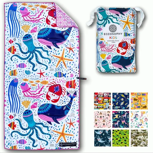 Miniatura 10 de ECCOSOPHY Toallas de playa y bolsa de microfibra para niños de 60 x 30 pulgadas para niñas y niños - Toallas de piscina de secado rápido - Manta