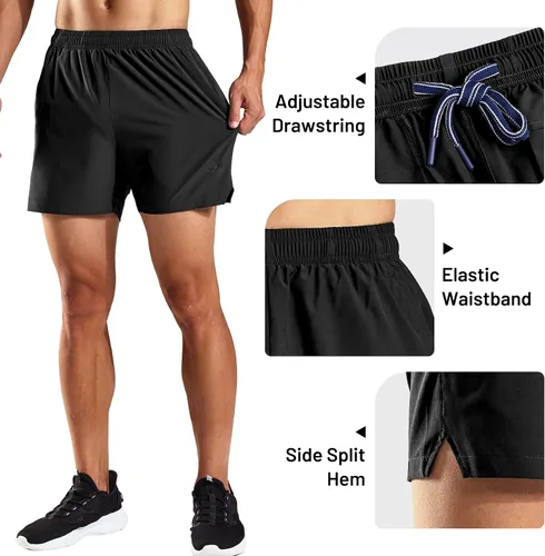Miniatura 4 de Haimont Pantalones cortos deportivos de 5 pulgadas para hombre, con bolsillos, resistentes al agua, ligeros, de secado rápido, pantalones cortos