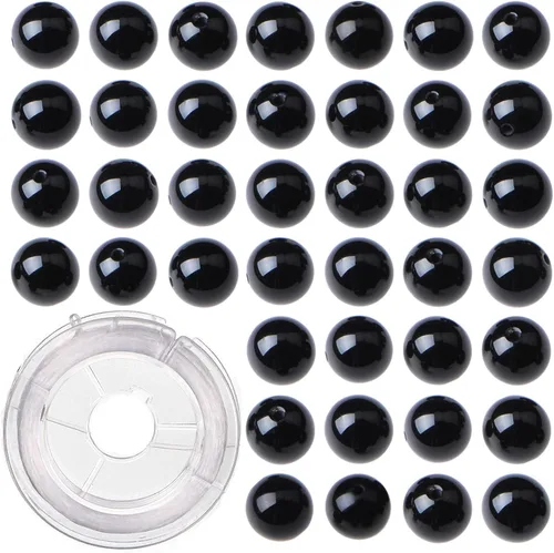 Miniatura 18 de 100 cuentas sueltas redondas de jade blanco natural de 0.315 pulgadas para fabricación de joyas con cordón elástico de cristal