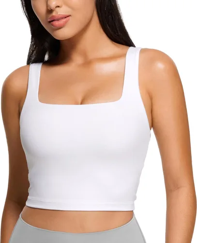 CRZ YOGA Butterluxe, camiseta corta sin mangas con cuello cuadrado para mujer, brasier deportivo de línea larga con relleno para yoga