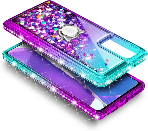 Miniatura 4 de NZND Compatible con Samsung Galaxy A13-5G funda para teléfono, aguamarina/morado Brillante purpurina flotante cascada líquida linda cubierta