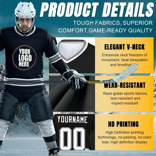 Miniatura 4 de Camiseta de hockey personalizada para hombres/mujeres/jóvenes/niños, nombre personalizado/número/logotipo de gran tamaño camiseta de entrenamiento