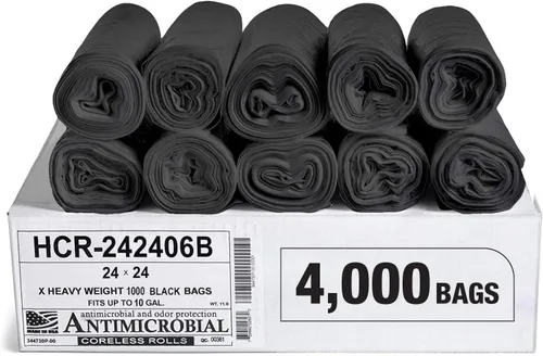 Aluf Plastics Bolsas de basura de alta densidad, 10 galones, 4000 unidades, 6 micras (eq), 24 x 24 pulgadas, negras, para baño, oficina, industrial,