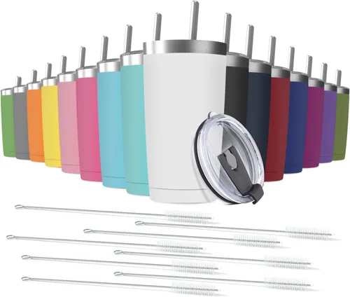 Miniatura 10 de Paquete de 6 Vasos Térmicos de Acero Inoxidable de 20 oz con Pajita y Tapa, Taza de Café de Viaje de Doble Pared con Aislamiento al Vacío, Vaso