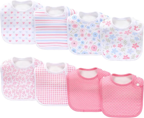 Miniatura 16 de Paquete de 8 baberos unisex ajustables con broches de presión, ultra suaves, absorbentes, babeo, dentición para niños y niñas Blanco