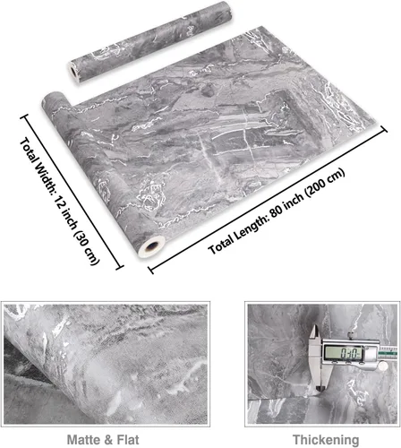 Miniatura 8 de CRE8TIVE Papel de contacto de mármol gris plateado mate, encimeras de despegar y pegar, papel tapiz de mármol pizarra impermeable, extraíble