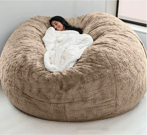 Miniatura 17 de HWOEK Puf de gran tamaño de piel gigante (sin relleno) para muebles de sala de estar de adultos, grande, redondo, suave, esponjoso, sofá perezoso