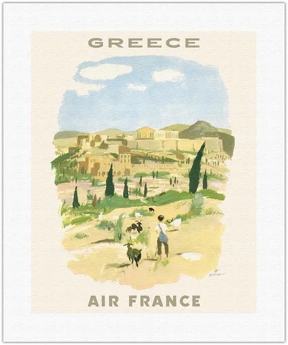 Miniatura 5 de Greece - Acropolis of Athens - France - Vintage Airline Travel Poster by Georges Beuville c.1958 - Fine Art Rolled Canvas Print 11in x 14in