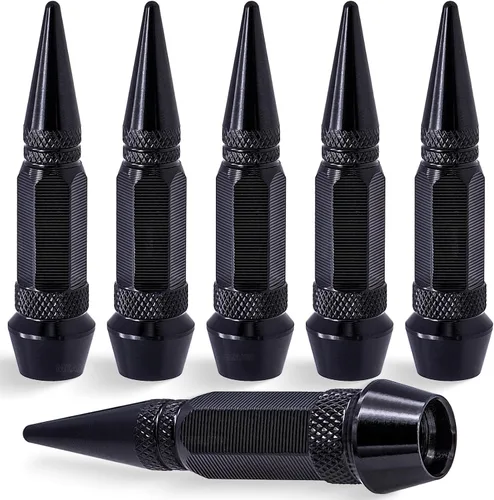 Miniatura 43 de 4 piezas de tapas de válvula de rueda con estilo púas, cubiertas universales de válvula de rueda de aleación de aluminio a prueba de polvo