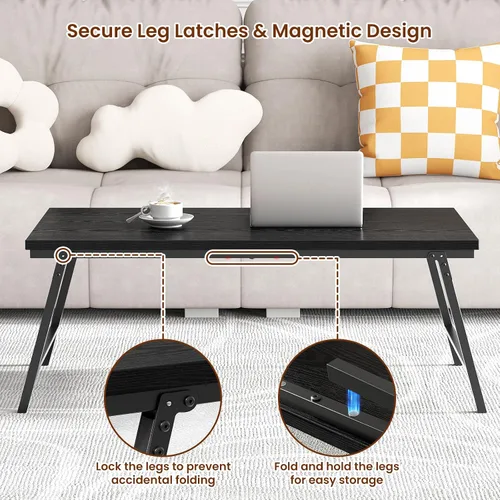 Miniatura 5 de ALLSTAND Mesa auxiliar plegable para espacios pequeños, pestillos para las piernas, mesa de centro plegable portátil, resistente, sin montaje, mesas