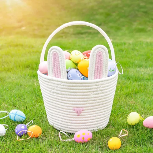 Miniatura 2 de CubesLand Cestas de Pascua para niños, juego de 2 cubos vacíos de conejo con asa, bolsas de cesta de caza de huevos de Pascua suaves y resistentes