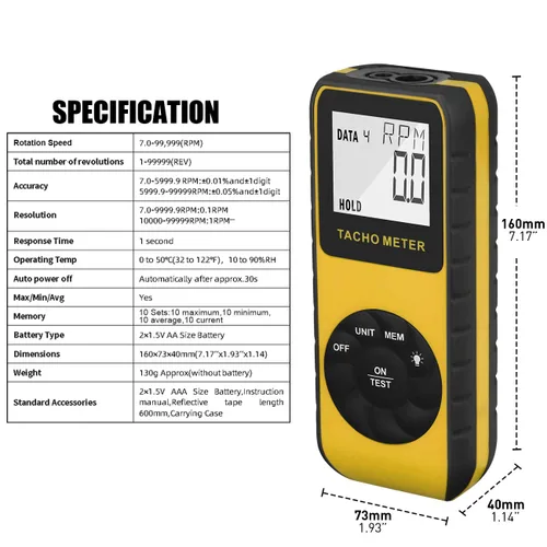 Miniatura 3 de Tacómetro fotográfico sin contacto 7.0-99,999 RPM, velocímetro láser automotriz AIOMEST, probador de tacómetro medidor de RPM para automóvil