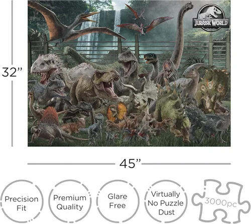 Miniatura 2 de Aquarius Jurassic World - Rompecabezas de 3000 piezas para adultos, rompecabezas gigantes con licencia oficial de dinosaurio T Rex de 42 x 35