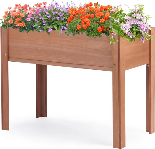 Miniatura 11 de Cama de jardín elevada con patas (31 x 16 x 31 pulgadas), maceta elevada de madera maciza para exteriores Gris