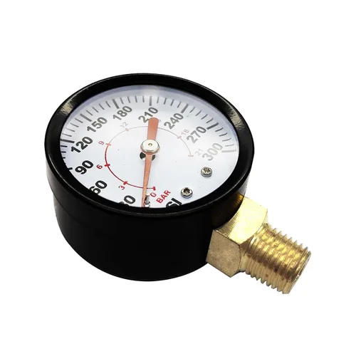 Miniatura 6 de 1/4" NPT Medidor de presión de acero de 300 psi, económico, con escala de 2" y montaje inferior, con interior de latón