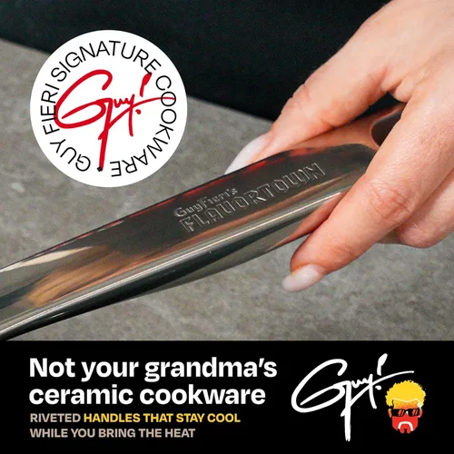Miniatura 5 de Guy Fieri's Flavortown Juego de utensilios de cocina de cerámica de 2 piezas, sartenes antiadherentes de 10 y 12 pulgadas, utensilios de cocina