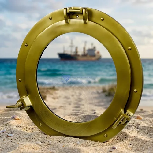 Miniatura 18 de Nagina International Espejo Náutico Premium de Aluminio con Recubrimiento en Polvo Estilo Pirata, Reloj y Ventana con Ojo de Buey Decoración Deco