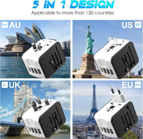 Miniatura 2 de ISIX Adaptador de viaje internacional Adaptador de corriente universal en todo el mundo todo en uno 4 USB perfecto para Europa EE. UU., UE, Reino