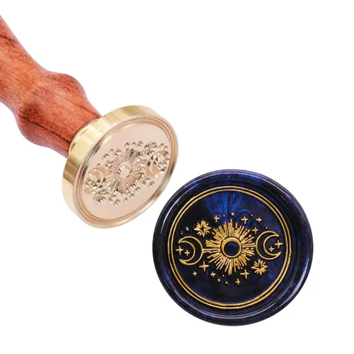 Miniatura 2 de SWANGSA Sello de cera de sol y luna, sello de sellado de cabeza de latón vintage, ideal para adornar invitaciones de fiesta, paquetes de vino, idea