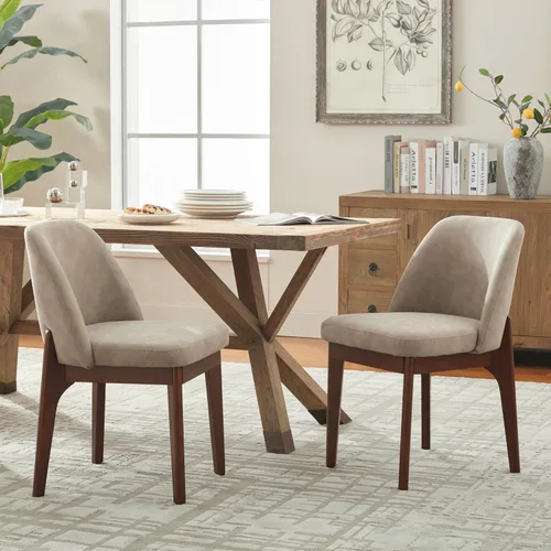 Miniatura 18 de VKNOW Juego de 2 sillas de comedor modernas, sillas de cocina de piel sintética con patas de madera, sillas laterales tapizadas para cocina, Beige