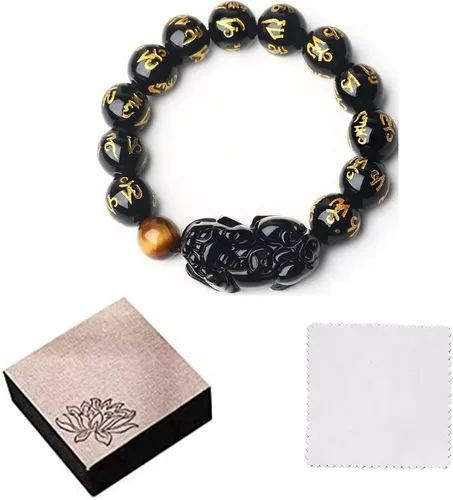 Miniatura 47 de Pulsera de obsidiana negra, pulsera de obsidiana negra Feng Shui para mujeres y hombres, pulsera elástica de obsidiana con piedra de ojo de tigre