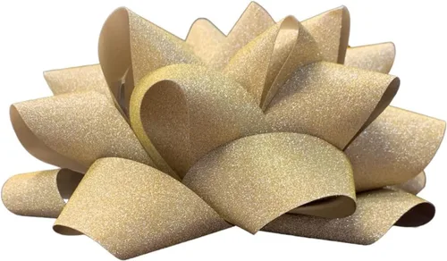 Miniatura 3 de Lazo de regalo brillante con purpurina dorada de 8 pulgadas, lazo gigante autoadhesivo para envolver regalos con facilidad, elegancia para despegar