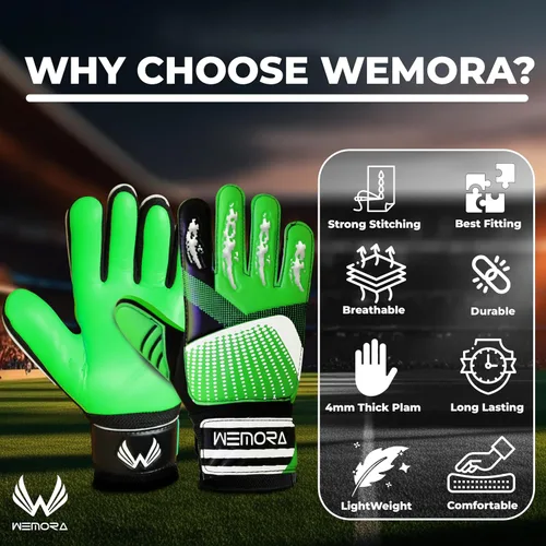 Miniatura 3 de Guantes de portero de fútbol para niños y jóvenes junior de 4mm antideslizantes con agarre fuerte en la palma Verde