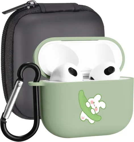 Miniatura 34 de Funda compatible con Airpods de 3ª generación, linda funda para Airpods 3, diseño de rana, protectora para mujeres y niñas con llavero para Apple