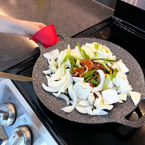 Miniatura 2 de Saltlas Sartén de barbacoa de estilo coreano para estufa, camping e IH, parrilla redonda de 13 pulgadas con doble fondo, sartén con revestimiento