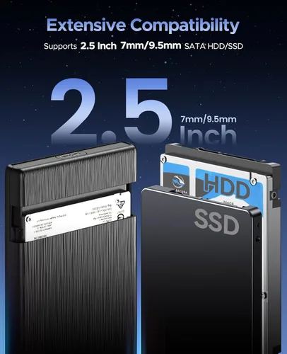 Miniatura 2 de ORICO Caja de disco duro externo USB 3.0 a SATA III de 2.5 pulgadas para disco duro SATA HDD/SSD de 2.5 pulgadas 0.276 in-0.374 in sin herramientas