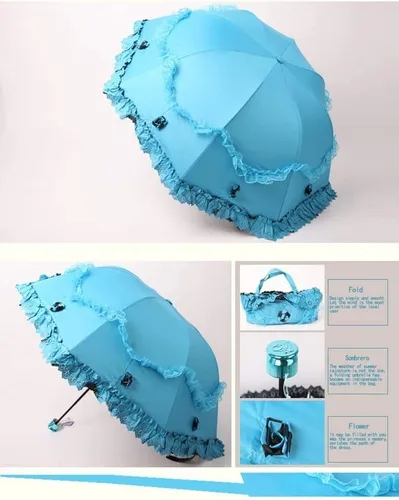 Miniatura 28 de Honeystore Paraguas plegable a prueba de rayos ultravioleta Princess Lace Parasol con cúpula anti-UV