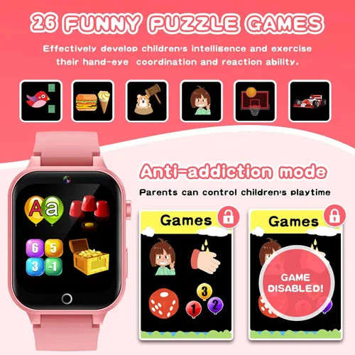 Miniatura 5 de Relojes Inteligentes para Niñas de 6-12 Años, 26 Juegos Pantalla Táctil Reloj para Niños con Cámara de Video Reproductor de Música Tarjetas