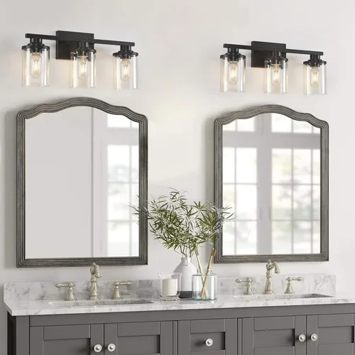 Miniatura 8 de 3 Luces Negras para Tocador de Baño con Pantalla de Vidrio Transparente, Apliques de Pared Modernos de Iluminación para Baño Sobre Espejo