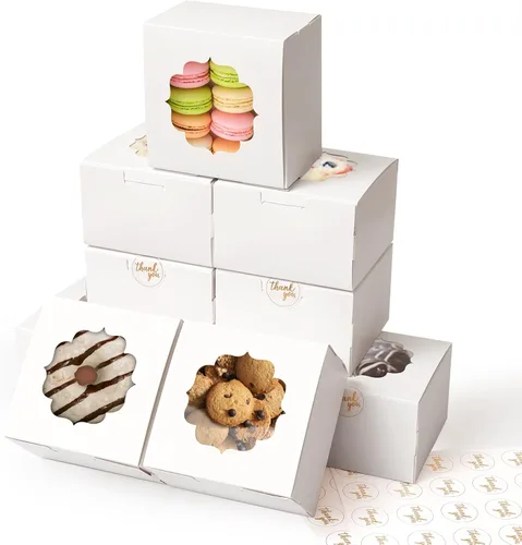 Cajas pequeñas para galletas de 4 pulgadas, 50 piezas, blanco - Cajas de dulces de panadería con ventana para regalar, contenedores para llevar para